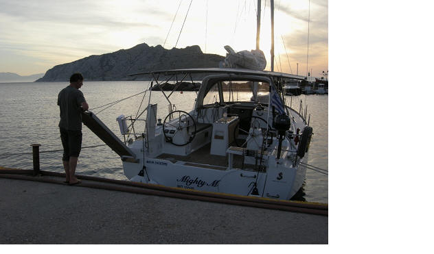 Moored Stern-To in Aegina Greece